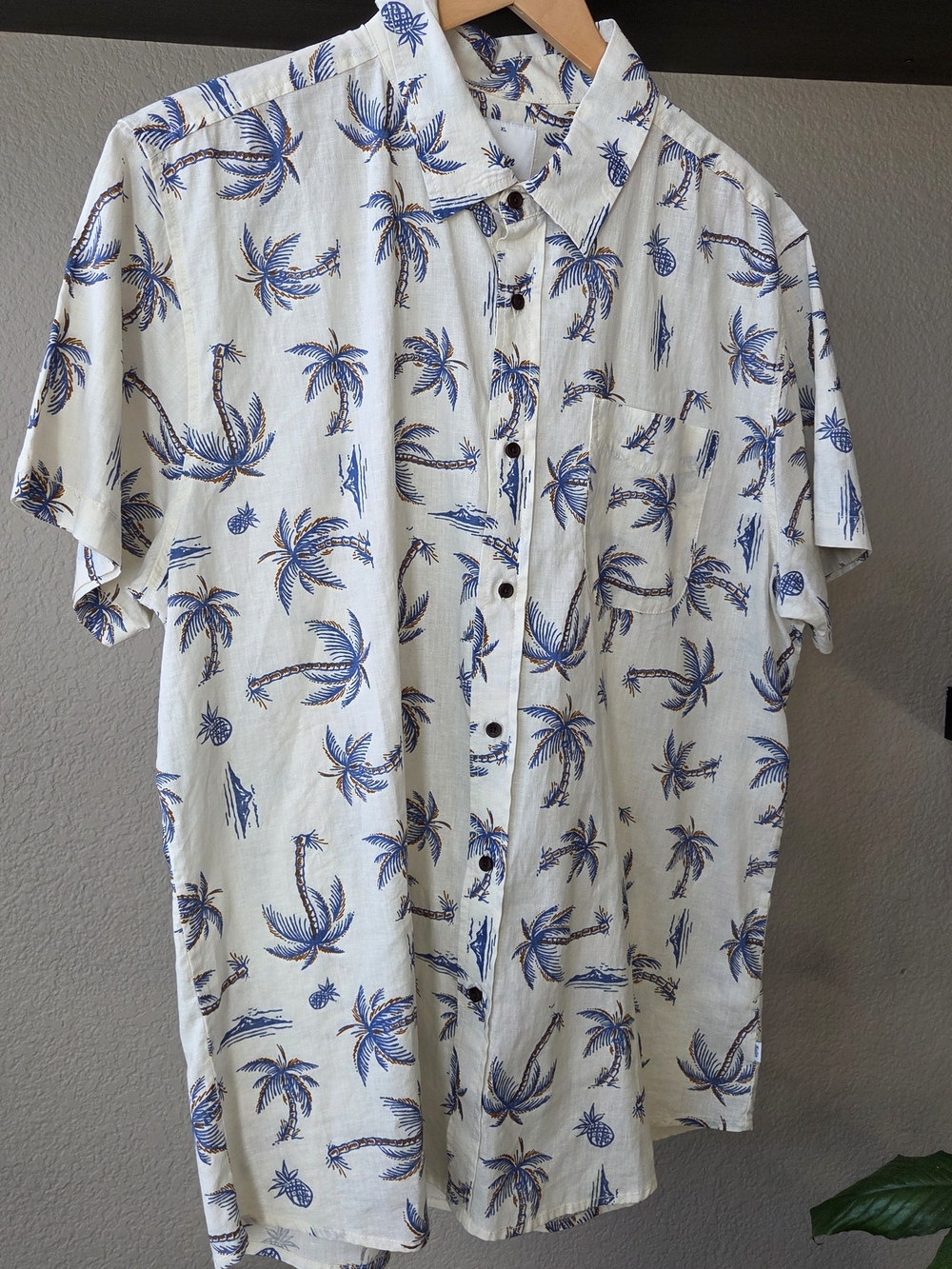 Katin White Short-Sleeve Button-Down with Blue Palm Print